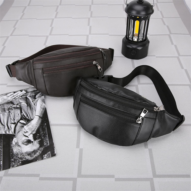 Fashionable PU leather Mens Chest Pack Shoulder Bag Small Crossbody Messenger Bag