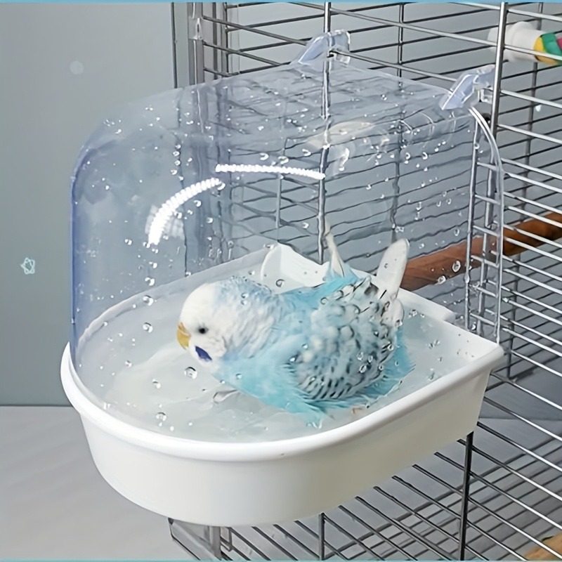 Splash-Proof Transparent Bird Bath Tub, Parrot Shower w/ Easy-Grip Handle for Lovebirds & Conures