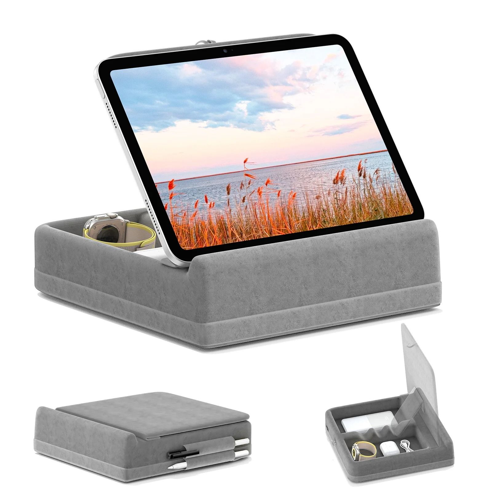 Tablet Pillow Stand with Storage Soft Pad Dock