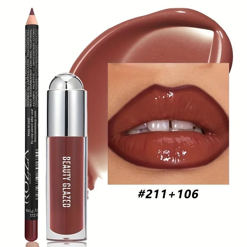 Lip Gloss and Lip Liner Set Waterproof Long Lasting Nude Combo