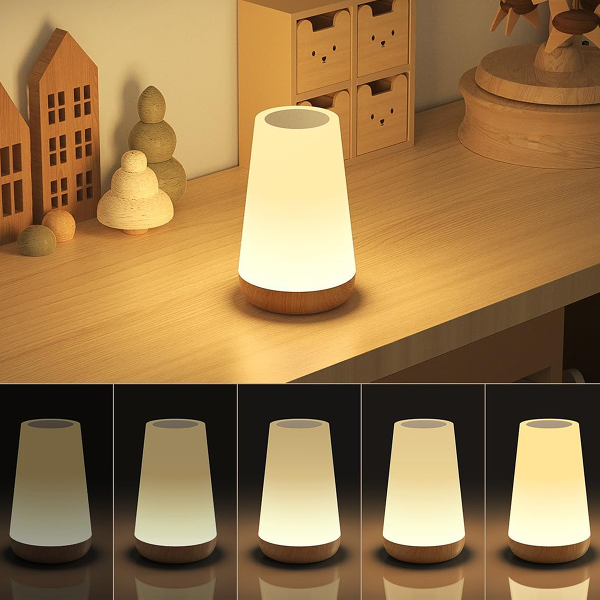 Portable RGB Night Lamp with LED Color Changing Remote Control Dimmable Touch USB Rechargeable Table Bedside Lamp