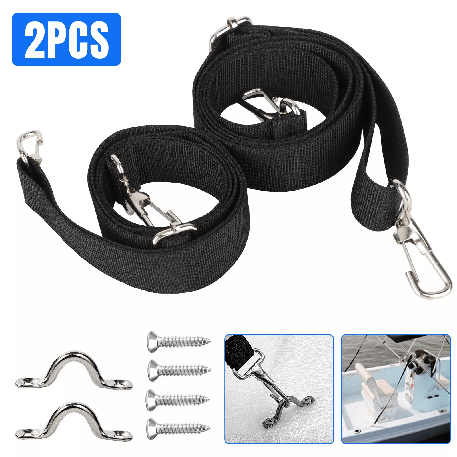 Adjustable Bimini Boat Top Straps with Stainless Steel Hooks, Durable Marine Canopy Tie-Down Straps