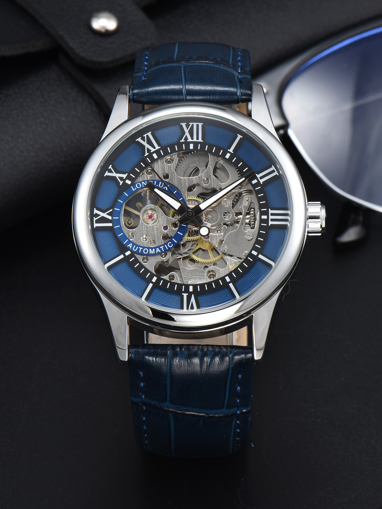 Waterproof Hollow Leather Men's Watch Automatic Mechanical Rome Watch