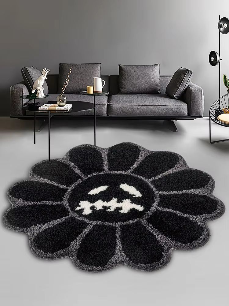 Smiley Face Tufted Rug – Retro Rainbow Fluffy Non-Slip Mat for Bedroom, Living Room & Bathroom