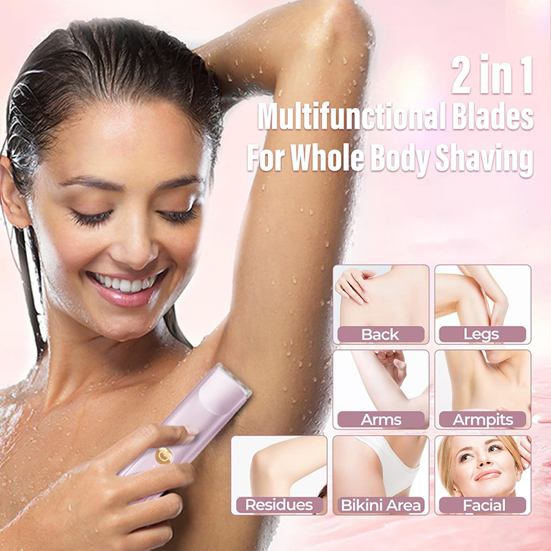 2-in-1 Electric Shaver, Women Body Hair Shaving, Dual Head Design, Private Hair, Armpit and Leg Hair Removal Device
