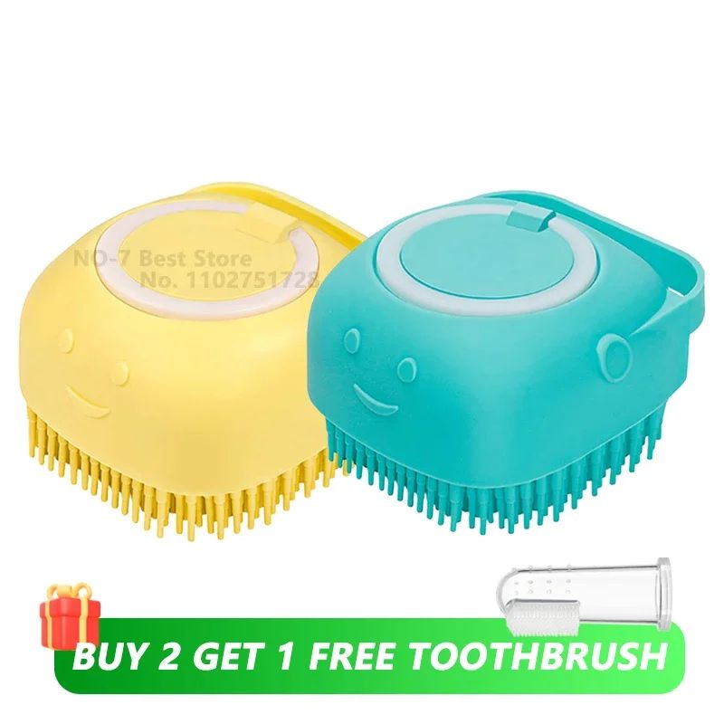 Silicone Dog Bathing Brush with Shampoo Dispenser – Soft Pet Massage Grooming Tool