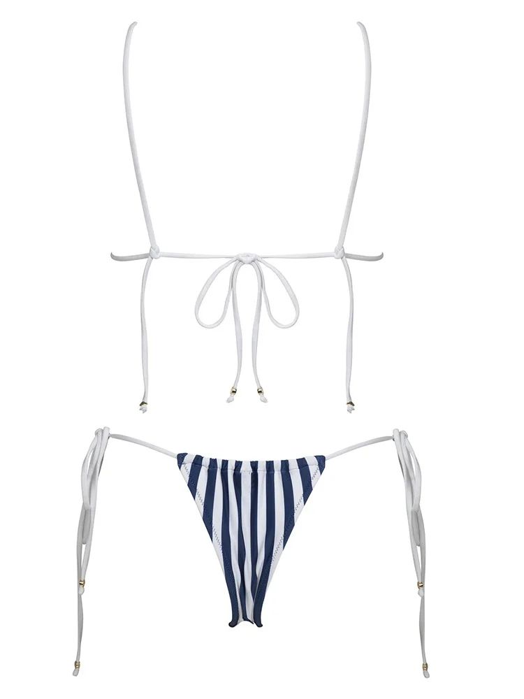 ZRTAK Striped Triangle Bikini Set Womens Micro Brazilian Swimwear
