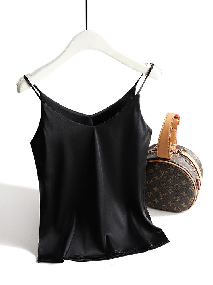 Women's Satin Silk Tank, Strap Top Halter V Neck, Basic White Cami, Sleeveless Summer Camisole Top