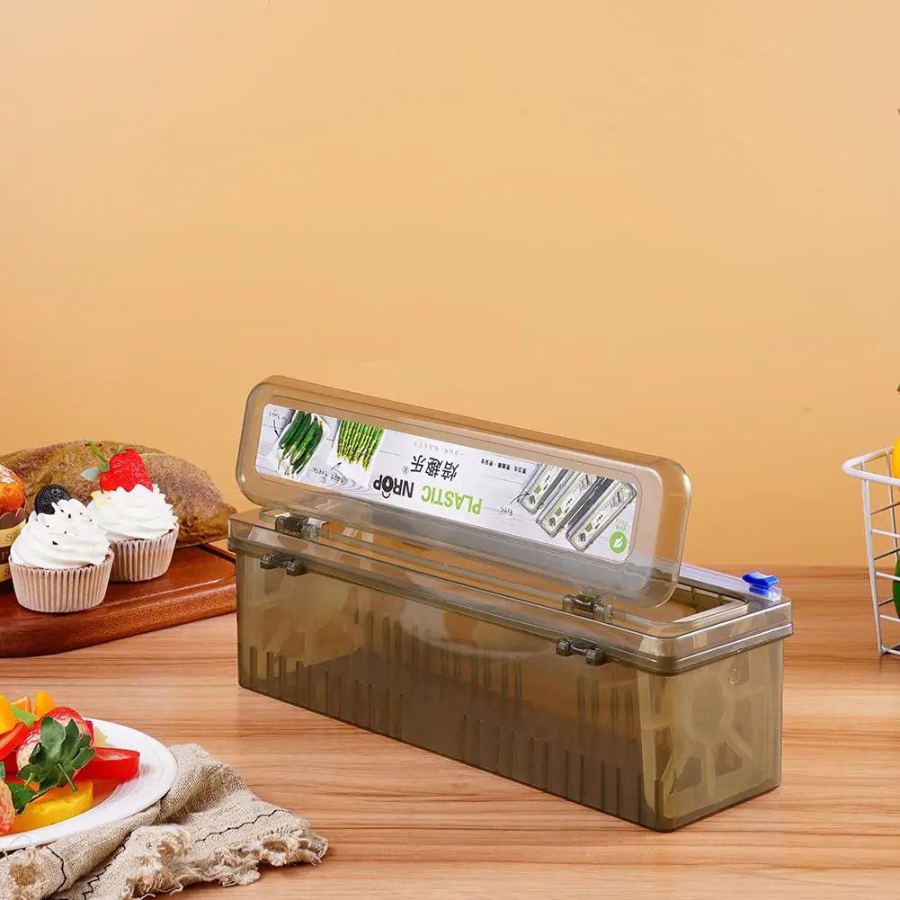 Smart Slide Cling Film Dispenser with Built-In Cutter – Easy-Use Plastic Wrap Dispenser for Kitchen Organization