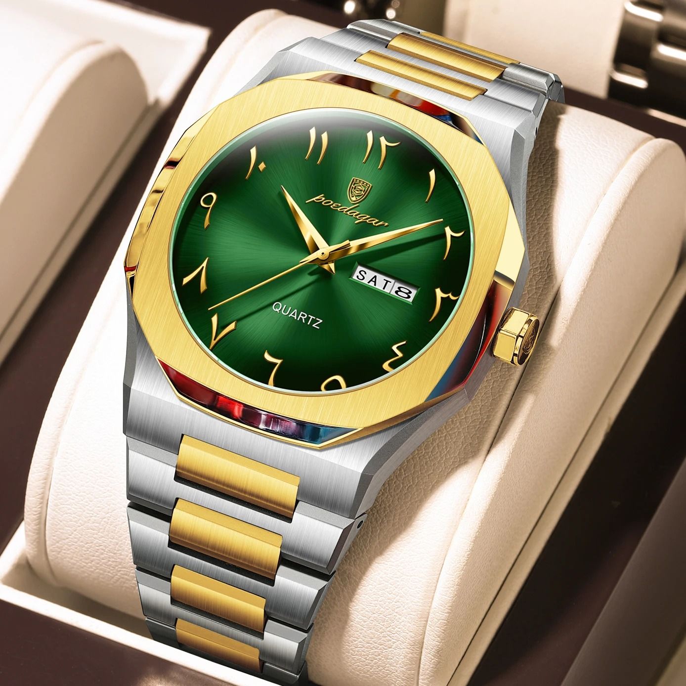 Mens Military Style Watch with Weekday Calendar and Waterproof Design