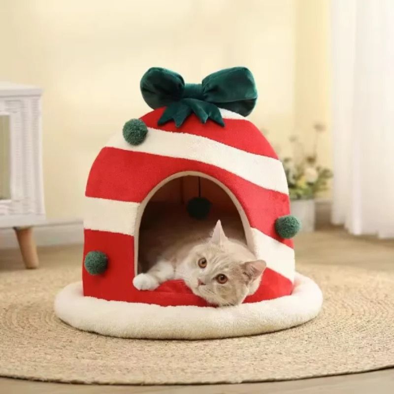 Christmas Pet Bed Cozy Winter Cat and Dog Sleeping House