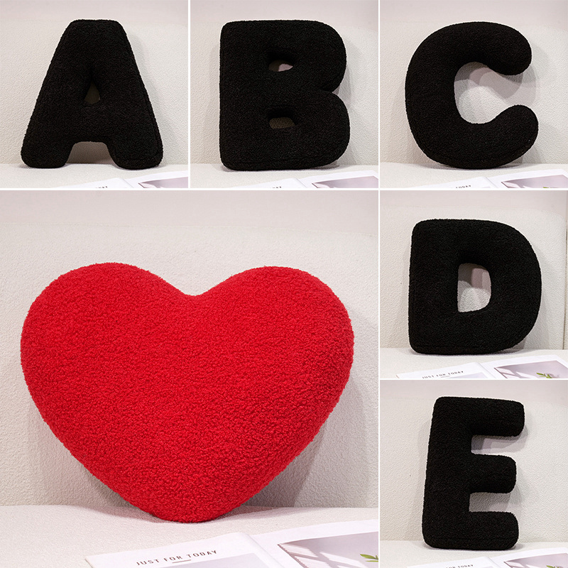 I Love U Soft Seat Cushion, Black English Letters Plush Pillow for Back Support, Sofa Chair Plushie Decoration