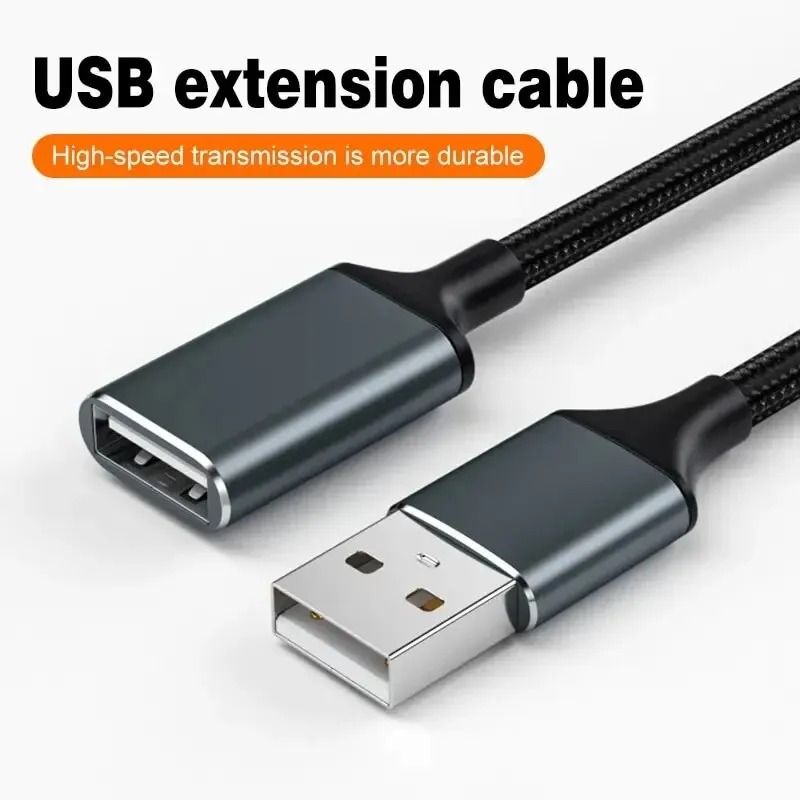 USB 2.0 Extension Cable Nylon Braided Data and Charging Extension Cord Male to Female