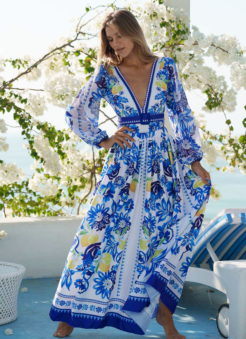 Long Sleeve Beach Wear Printed One Piece Swimsuit Set Bodysuit Wholesale