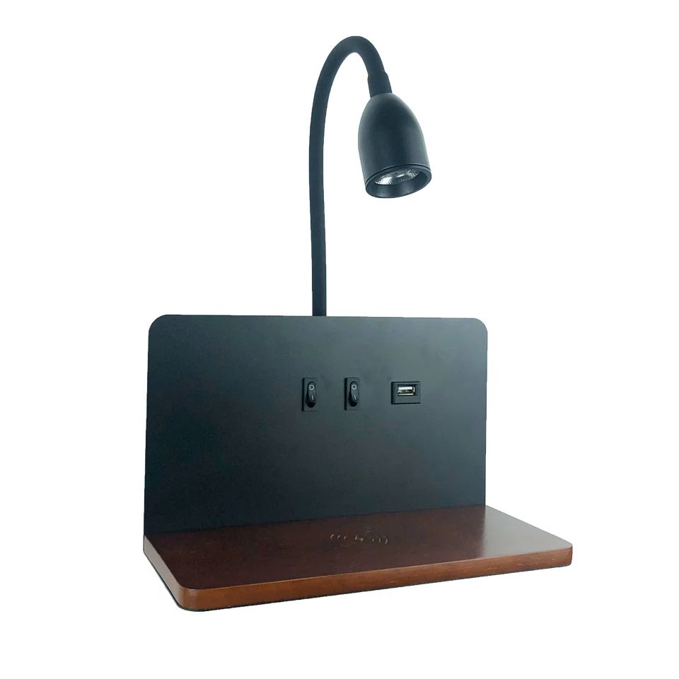360° Rotatable USB And Wireless Charging LED Wall Lamp