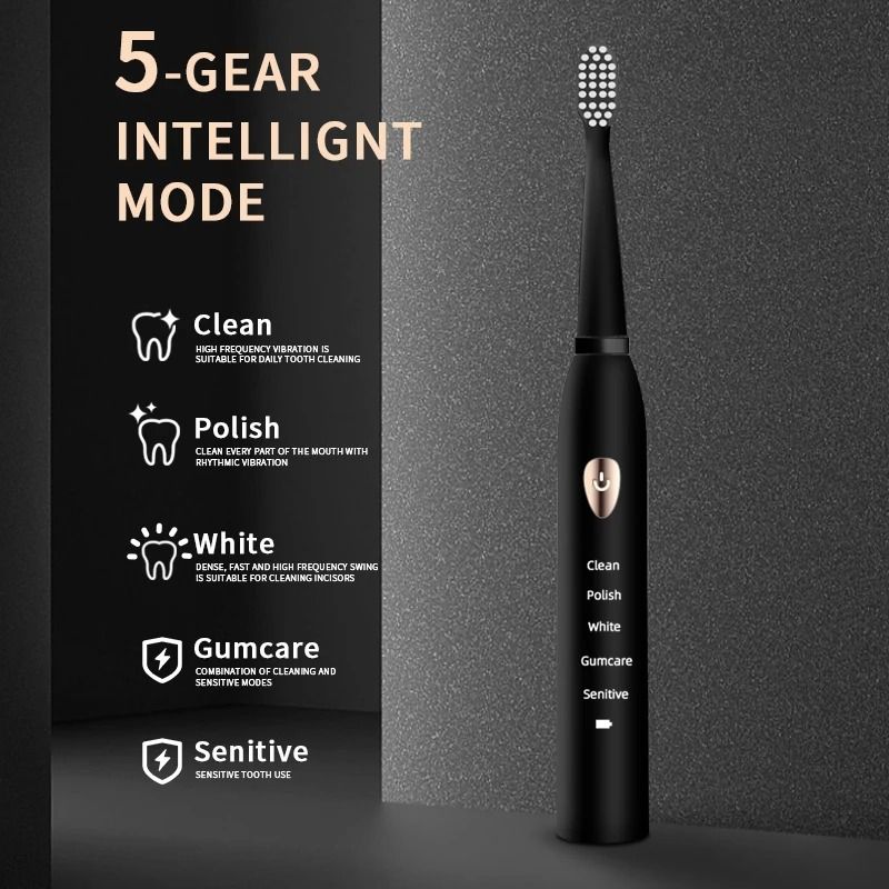Ultrasonic High-Frequency Waterproof Electric Toothbrush with 5 Cleaning Modes