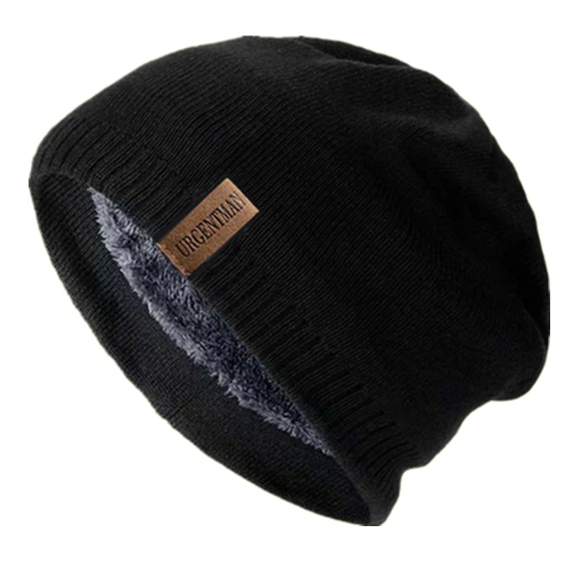 Solid Color Unisex Winter Hats, Knitted Beanie Cap with Fur Lining for Men and Women, Warm Sports Outdoor Hats