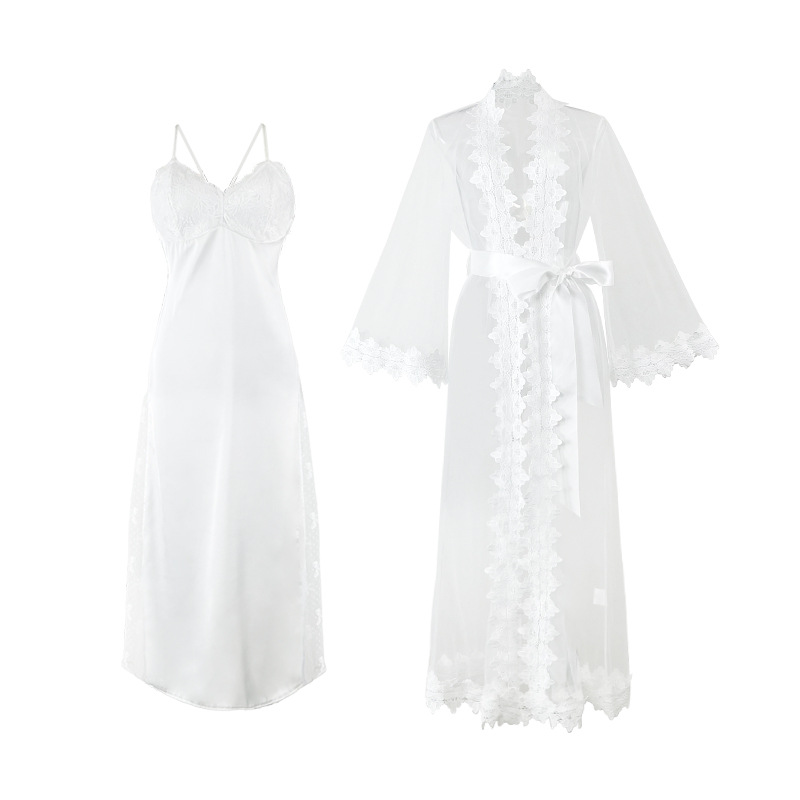 Satin Suspender Nightdress, Lace Trimmed Mesh Loungewear, Elegant Nightgown