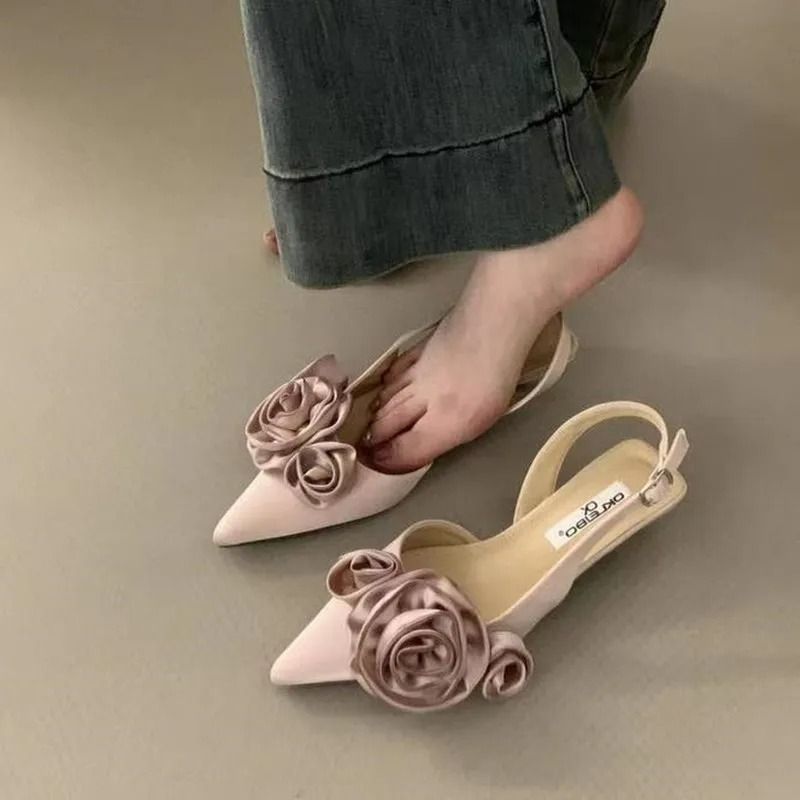 Elegant Flower Slingback Dress Mules – Fashionable Low Heel Slingback Pumps