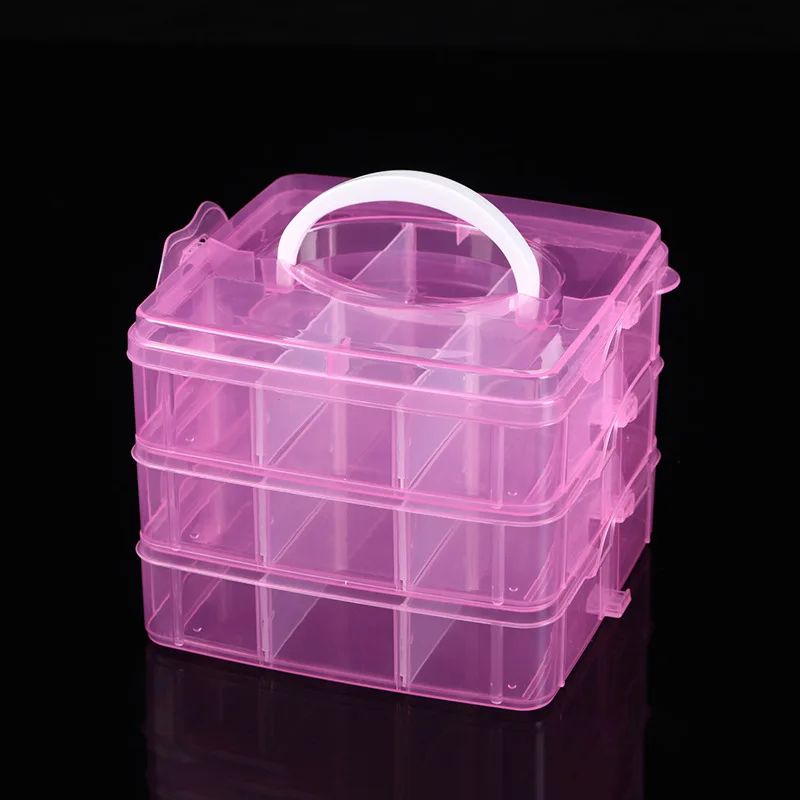 3 Layer 18 Grid Portable Storage Organizer Box