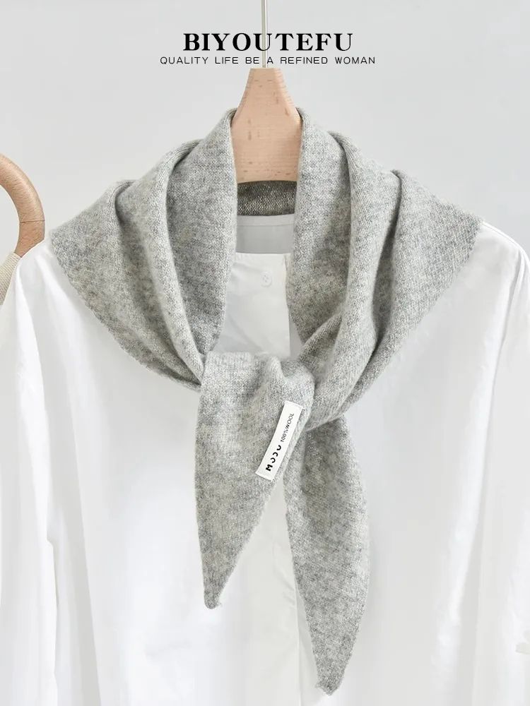 Australian Wool Knitted Triangle Scarf – Women's Warm Autumn Winter Neck Shawl