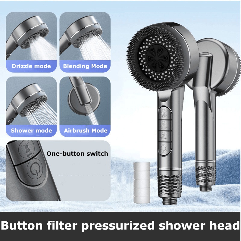 Multifunctional Shower Head New Filter Booster Four-speed Adjustment Water Seal Bathroom Accessory