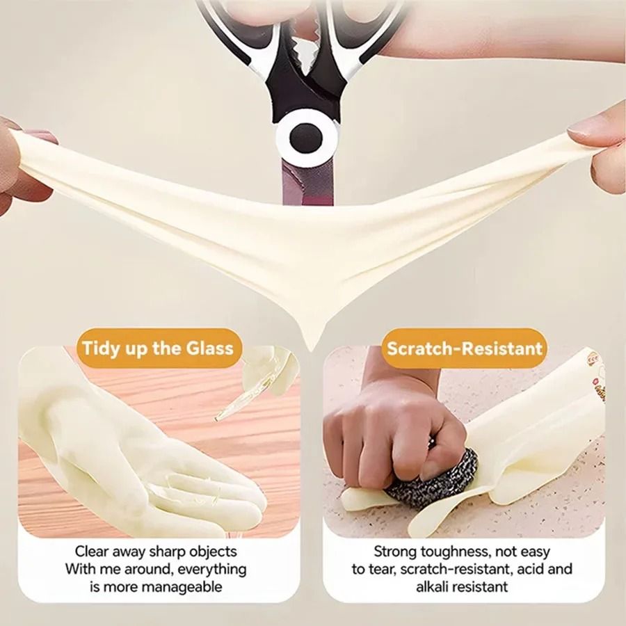 Waterproof Anti Slip Latex Kitchen Cleaning Gloves Set of 3 Pairs