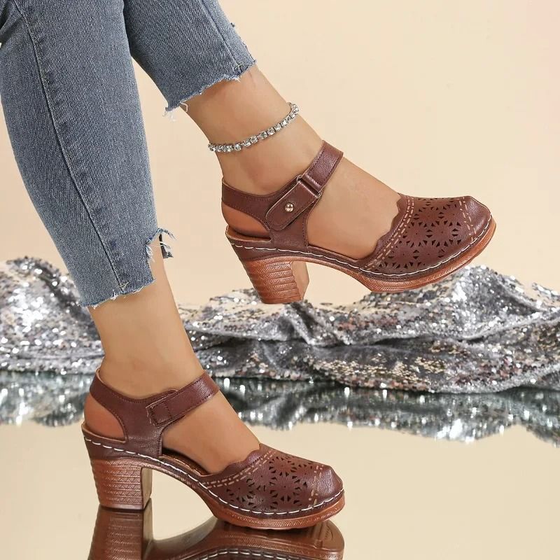 Closed Toe Hollow Out Plus Size Sandals with Heel 2025