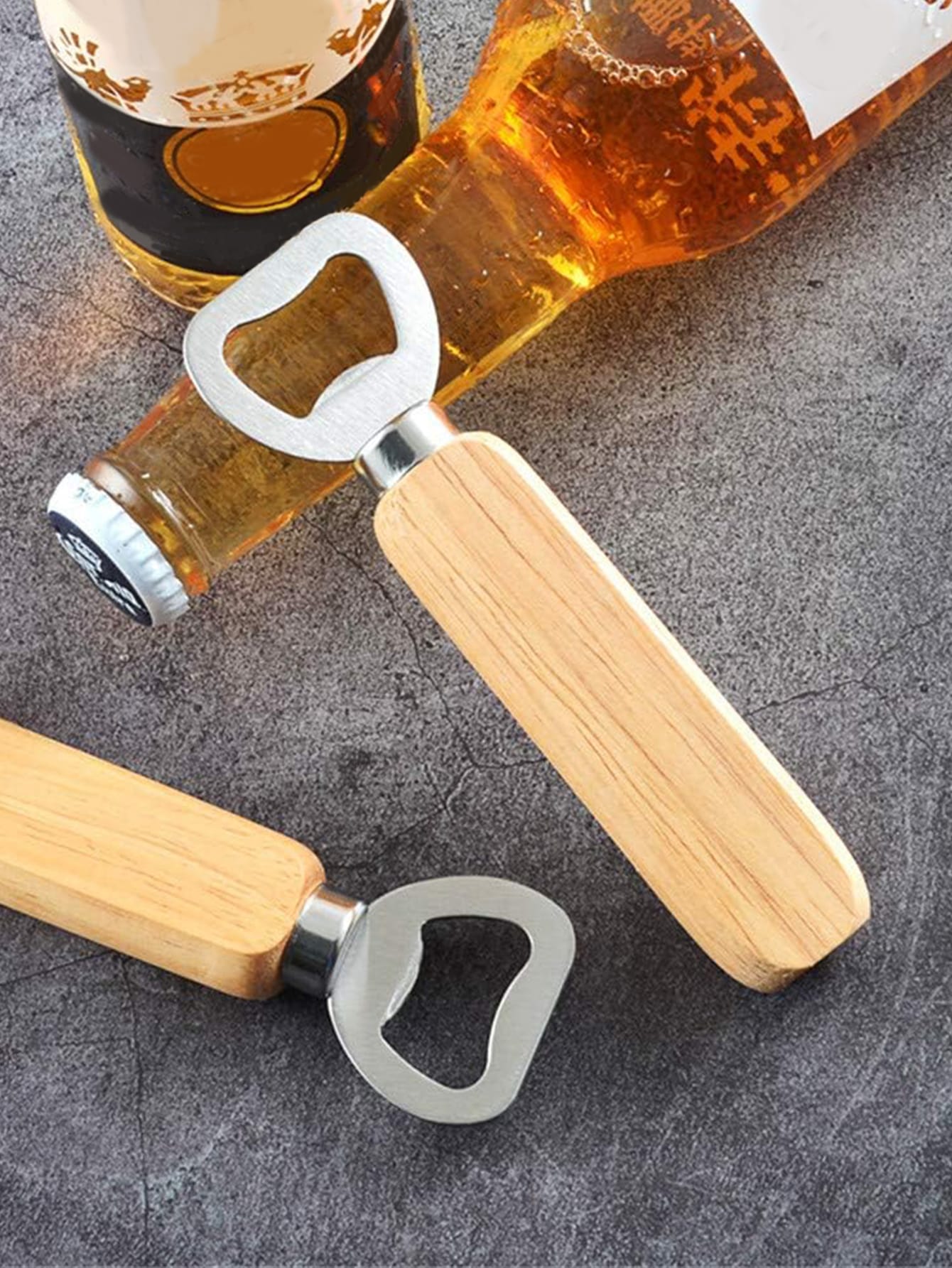Bartender Bottle Openers with Wood Handle Beer Soft Drinks Bottle Opener for Home and Restaurant