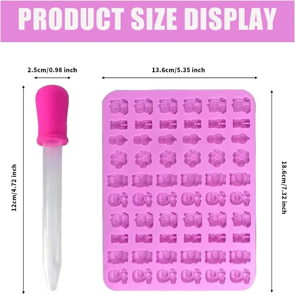Premium 7-Piece Silicone Candy Molds & Gummy Molds Set with Droppers - Reusable Food-Grade Baking Trays