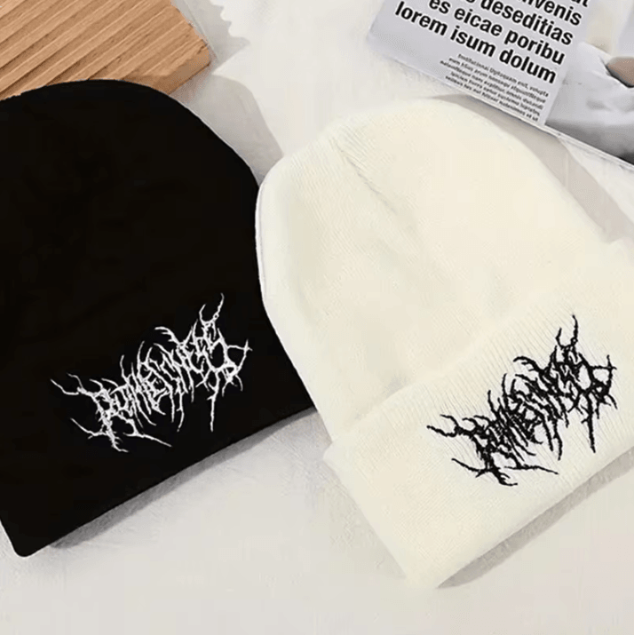 Gothic Knit Beanie Hat Unisex Acrylic Winter Skull Cap Street Style Warm Beanie