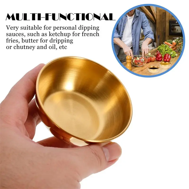 Stainless Steel Golden Sauce Dishes Set, Elegant Spice Serving Trays for Appetizers & Seasonings