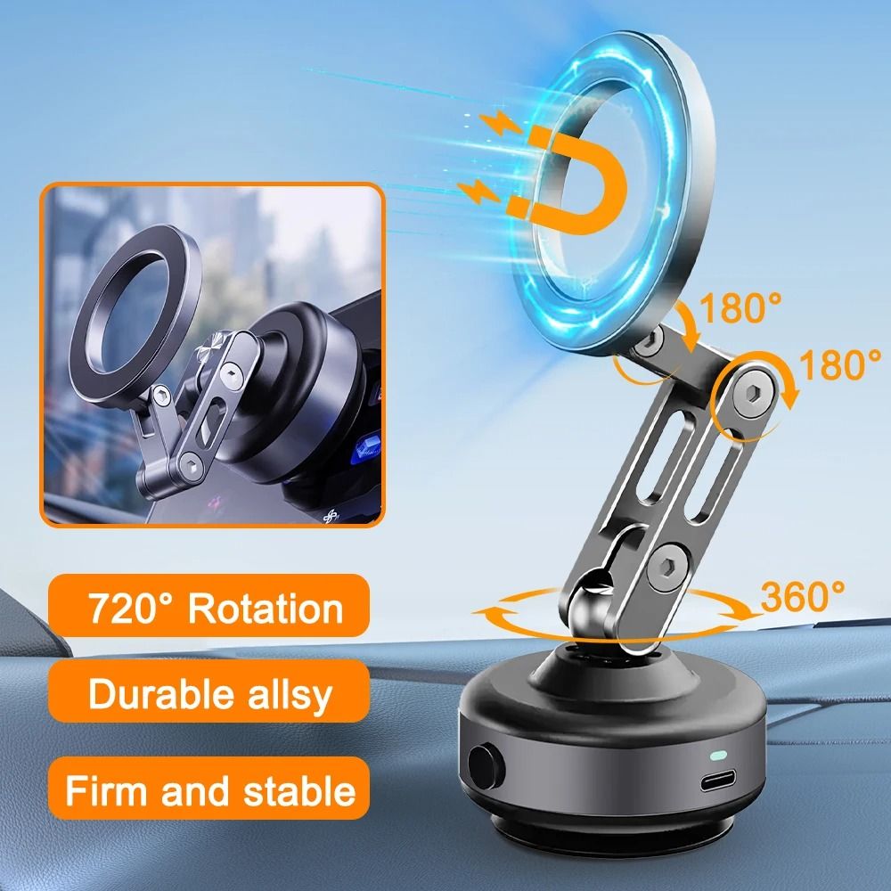 X93 Magnetic Electric Vacuum Phone Mount – 360° Rotating Folding Stand for Car, Gym & Desktop Streaming