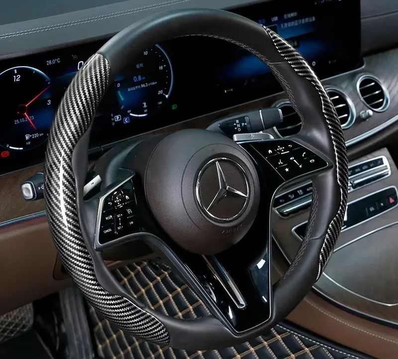 Microfiber Leather Steering Wheel Cover with Carbon Fiber Look