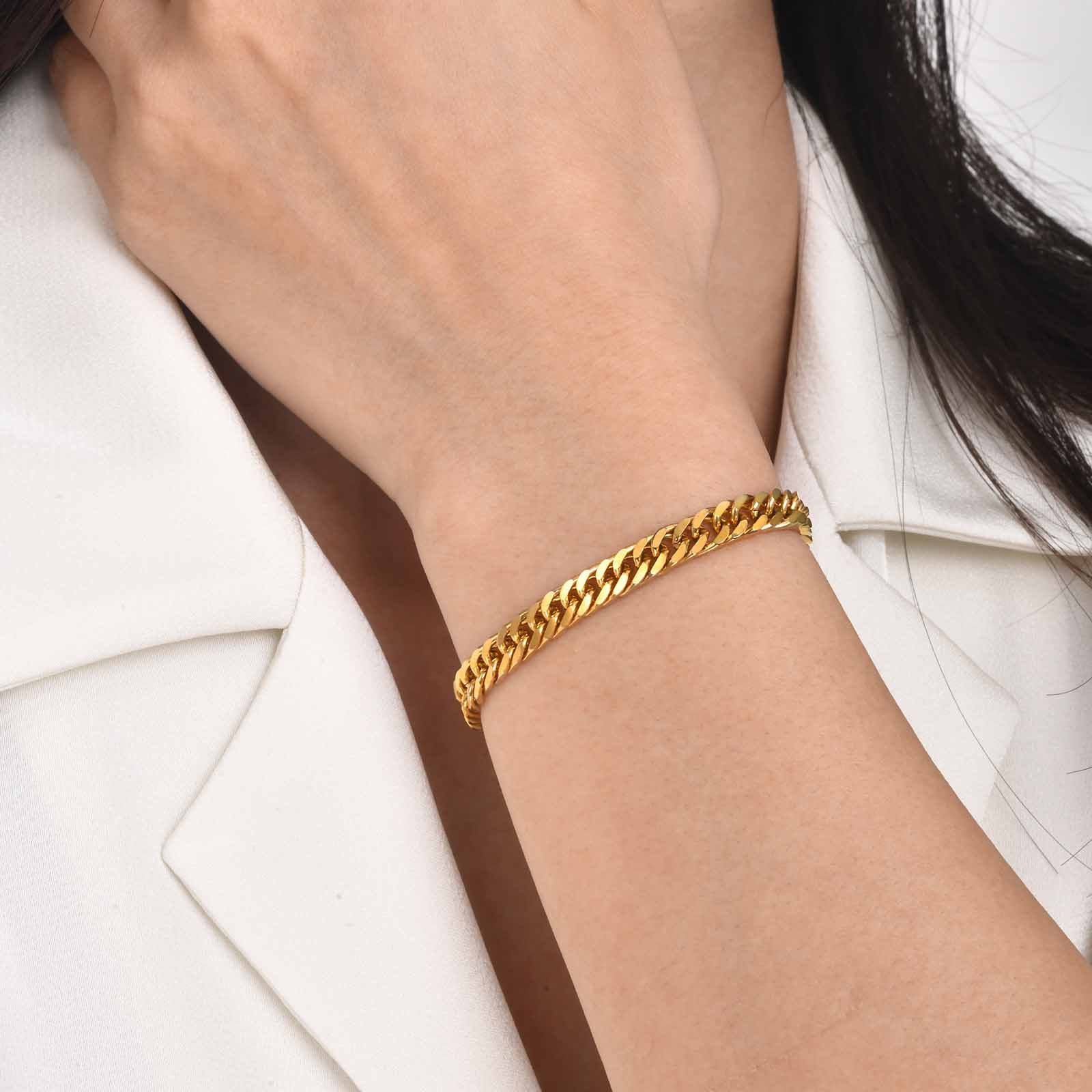 Fashion Jewelry Gifts, Gold Stainless Steel Cuban Link Chain Bracelet for Women