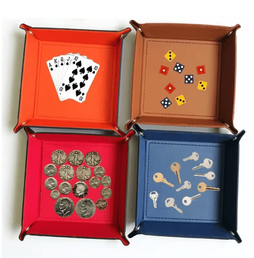 PU Leather Folding Valet Tray Organizer for Desk and Travel