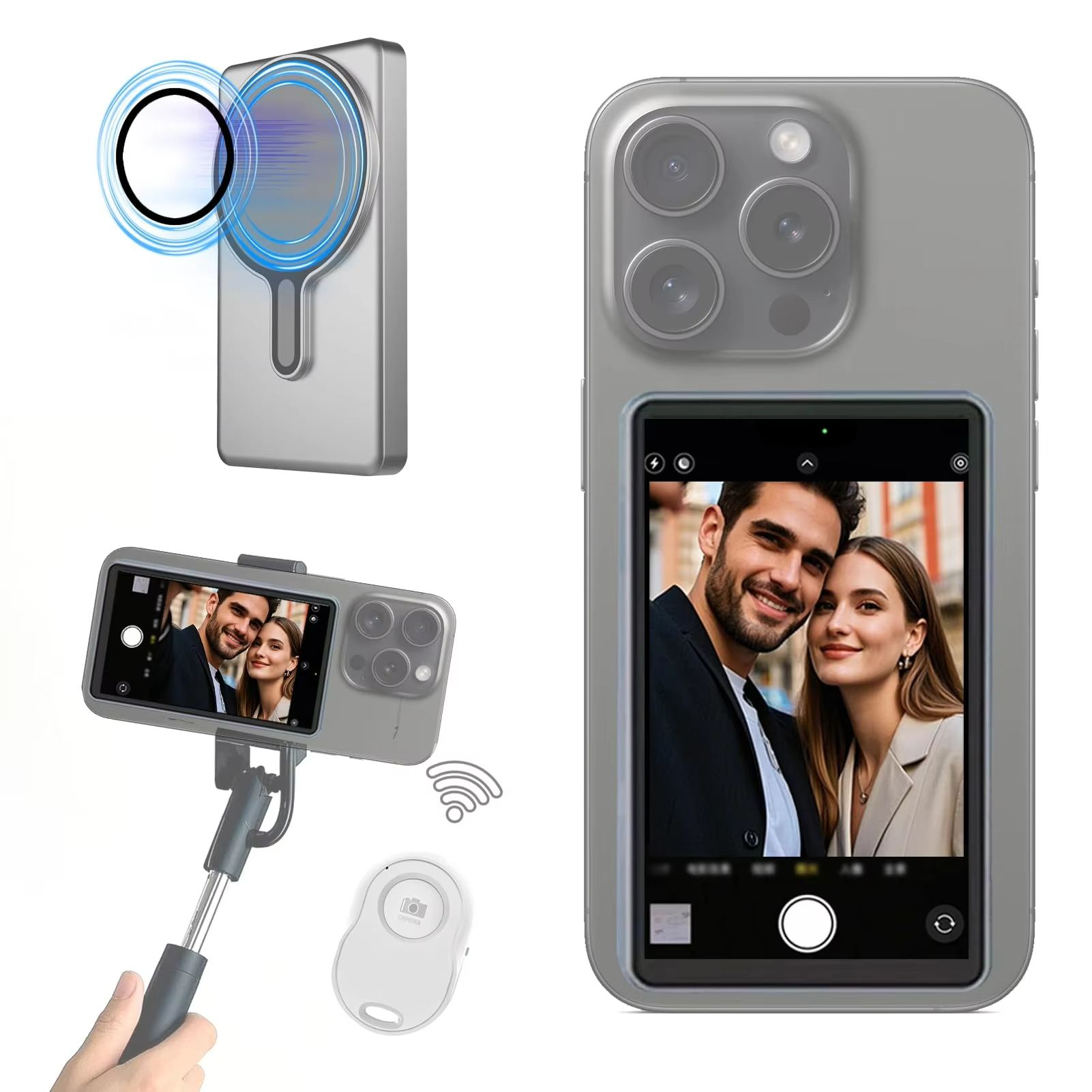 Magnetic Phone Selfie Monitor – Rear Camera Screen for iPhone & Android Vlogging, Live Streaming, and Photography