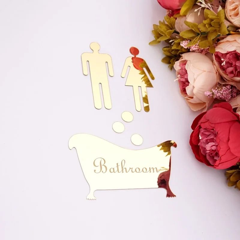 Acrylic Mirror Bathroom Signage Set – Man and Woman Public Area Toilet Wall Decor Stickers
