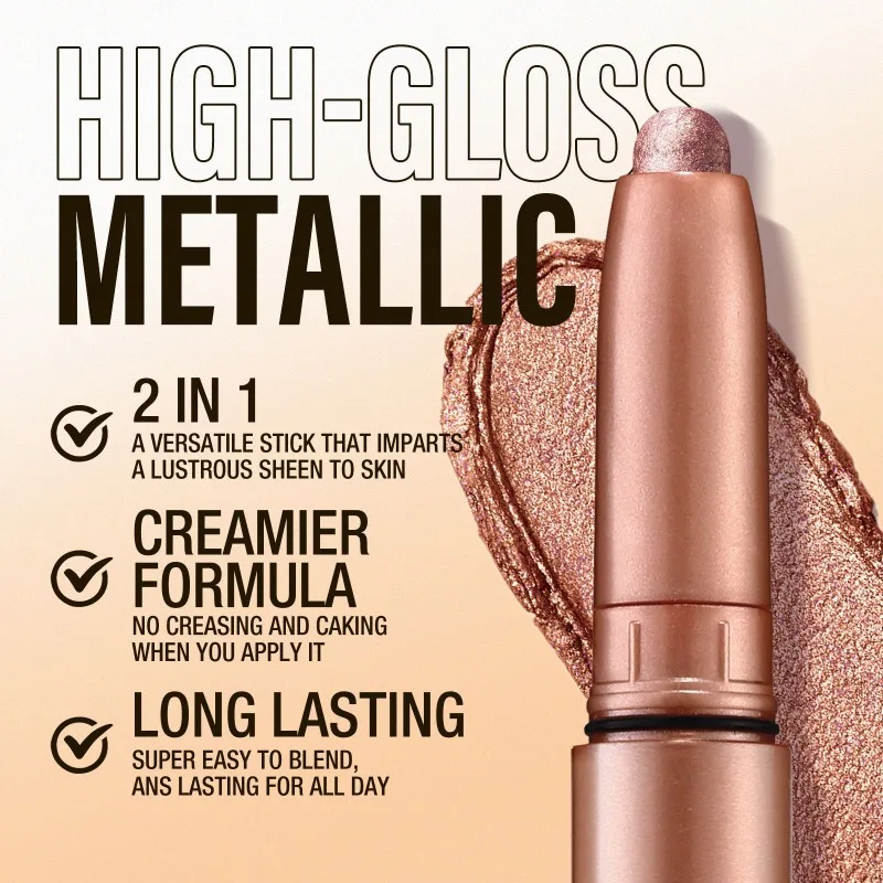 Waterproof Smoky Dark Black Eyeshadow Pencil Stick Matte Metallic Pearlescent Glitter Makeup Tool Highlighter Pen