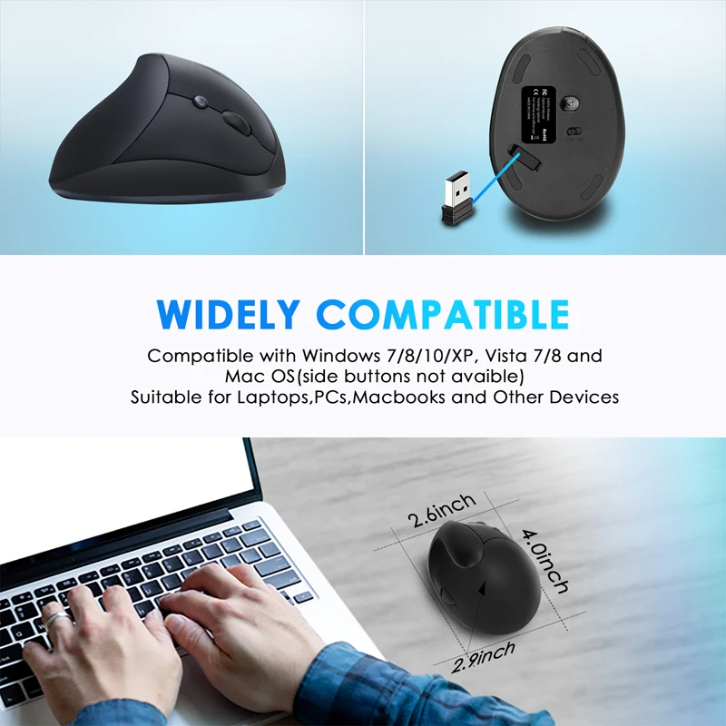 Wireless Battery Vertical Mouse Ergonomic Mice USB Right Hand Gaming Laptop Computer