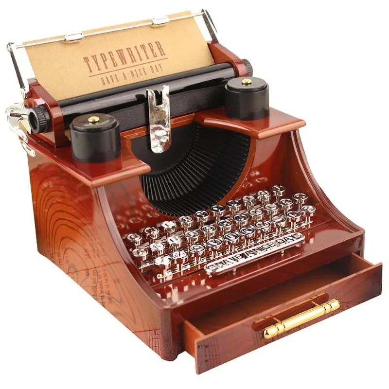 Retro Typewriter Music Box Wooden Desktop Decor