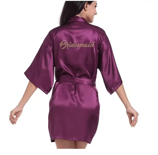 Personalized Satin Bridal Party Robe with Gold Lettering