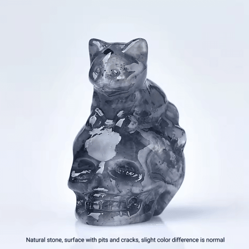 CUPIDCRYSTAL Hand-Carved Crystal Skull Cat Figurine
