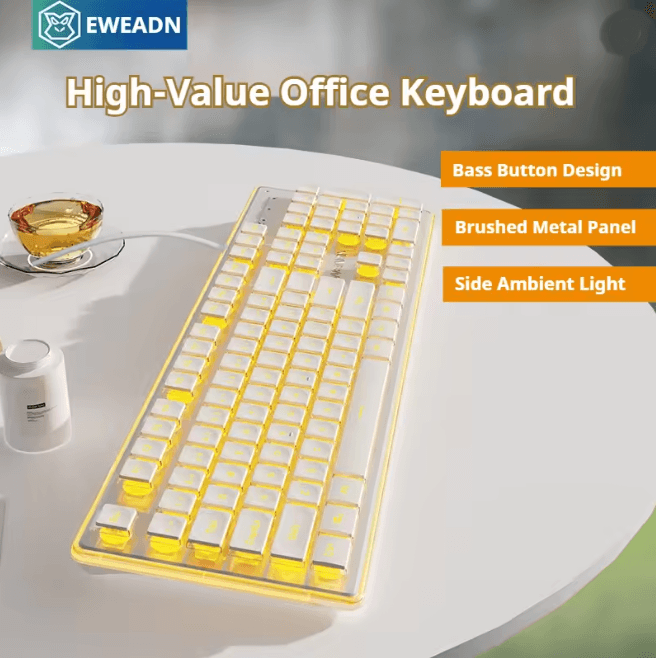EWEADN GX710S Silent Office Keyboard 104 Key Wired Metal Panel Keyboard