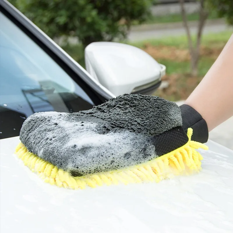 Waterproof Mitt Soft Mesh Back, Microfiber Car Wash Gloves Chenille, Wax Detailing Brush Double Faced Glove Mitt Car