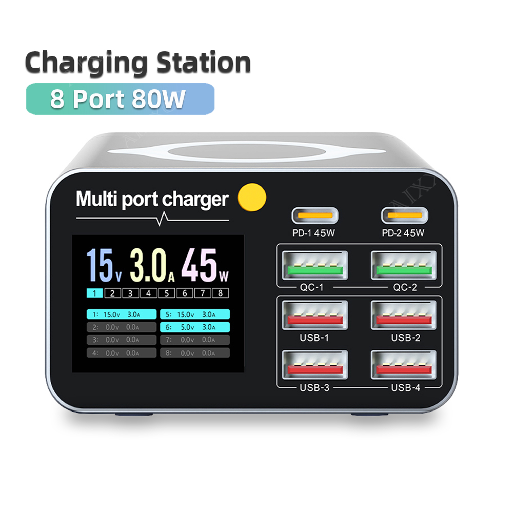 Wireless Digital Display Desktop USB Type C PD Quick Charger for Laptop Tablet Phone