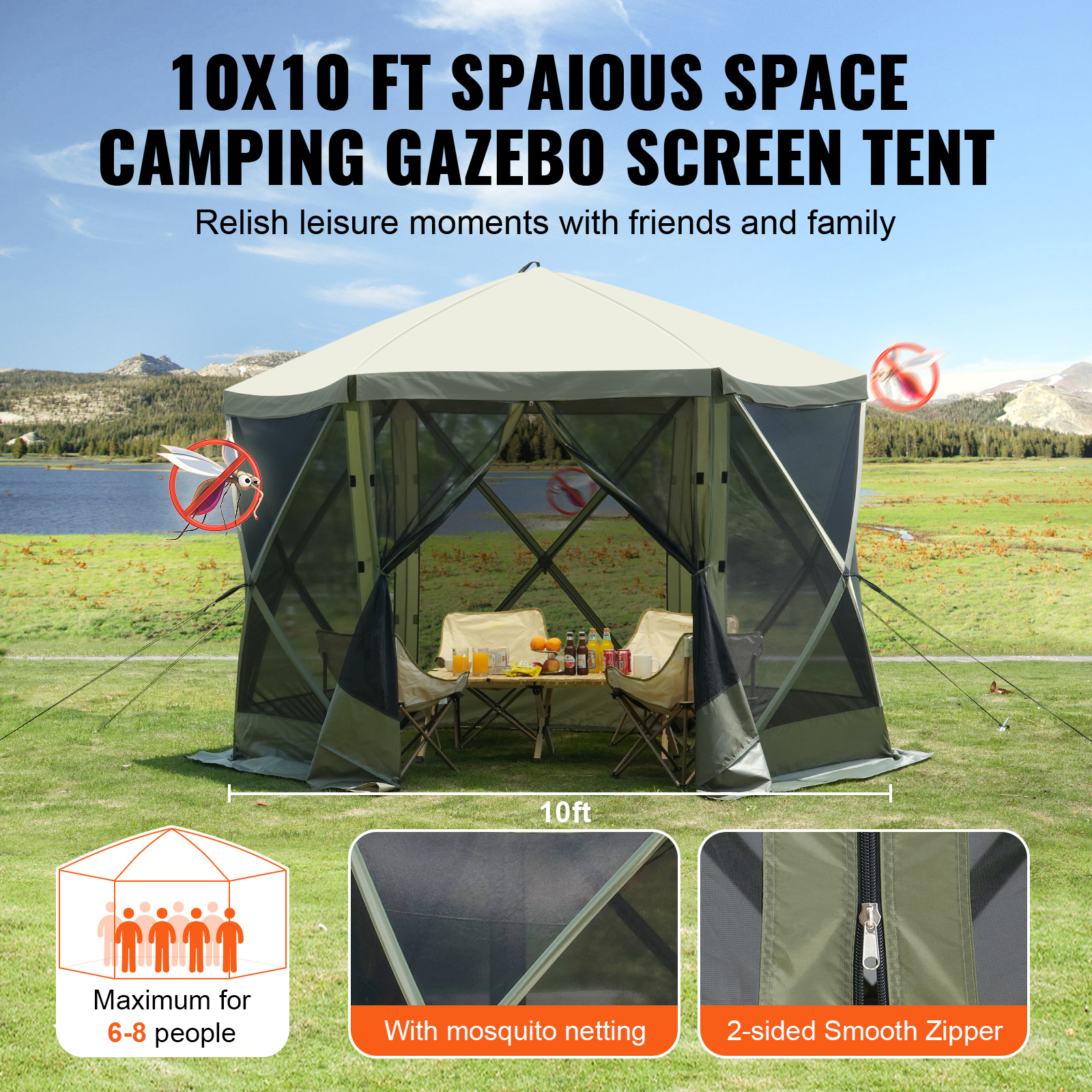 Pop Up Screen Tent Camping Gazebo Sun Shelter with Privacy Panels