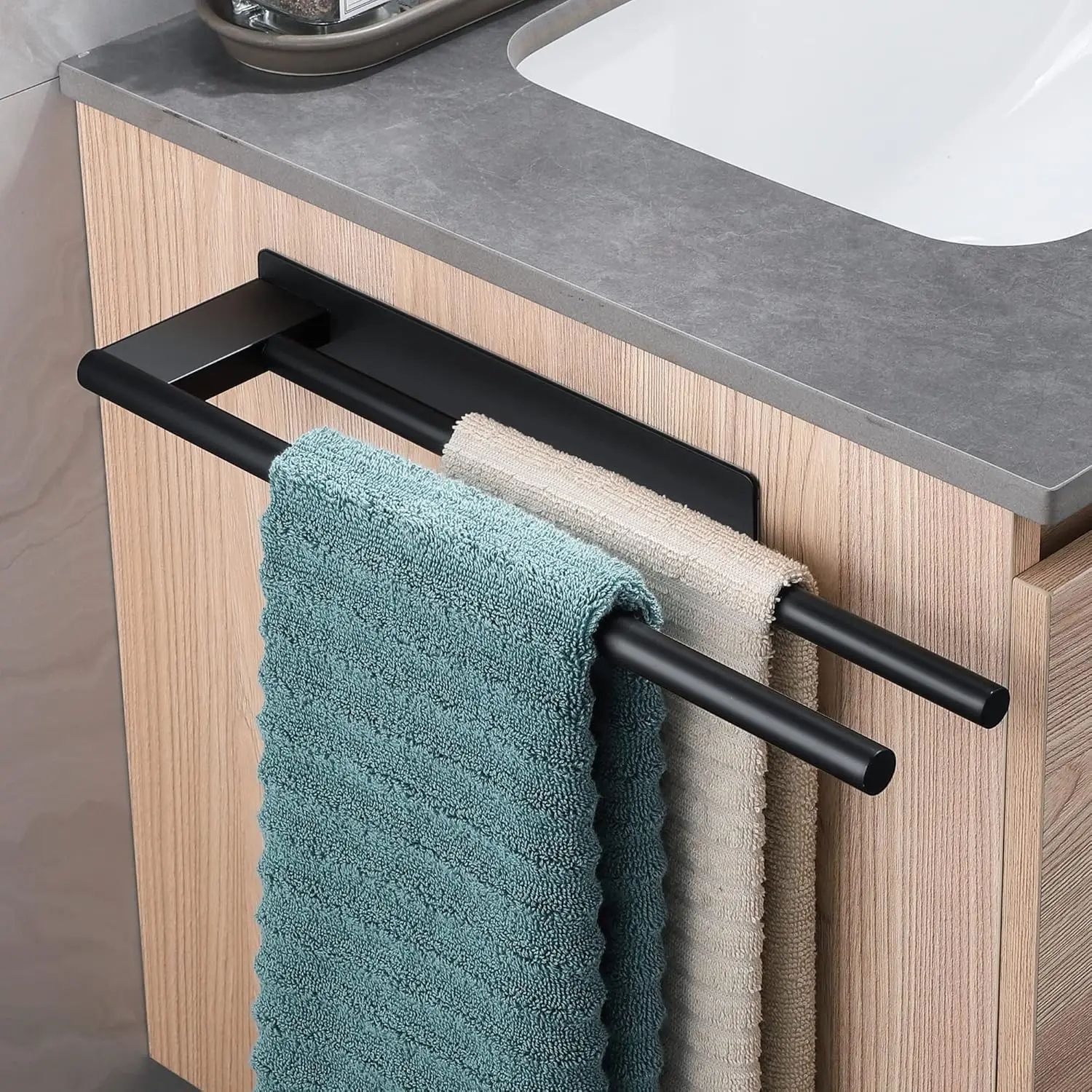 No-Drill Stainless Steel Double Adhesive Towel Rack Wall Mounted 15.4 in Bathroom & Kitchen Towel Bar