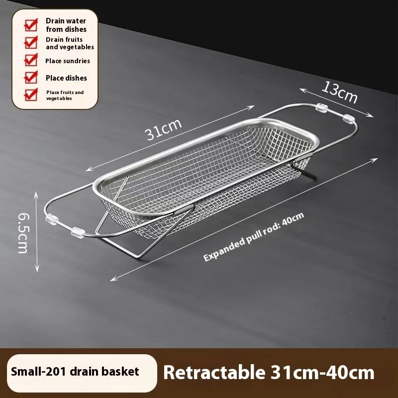 FlexiDrain Stainless Steel Expandable Sink Basket – Retractable Vegetable Washer & Dish Drying Rack
