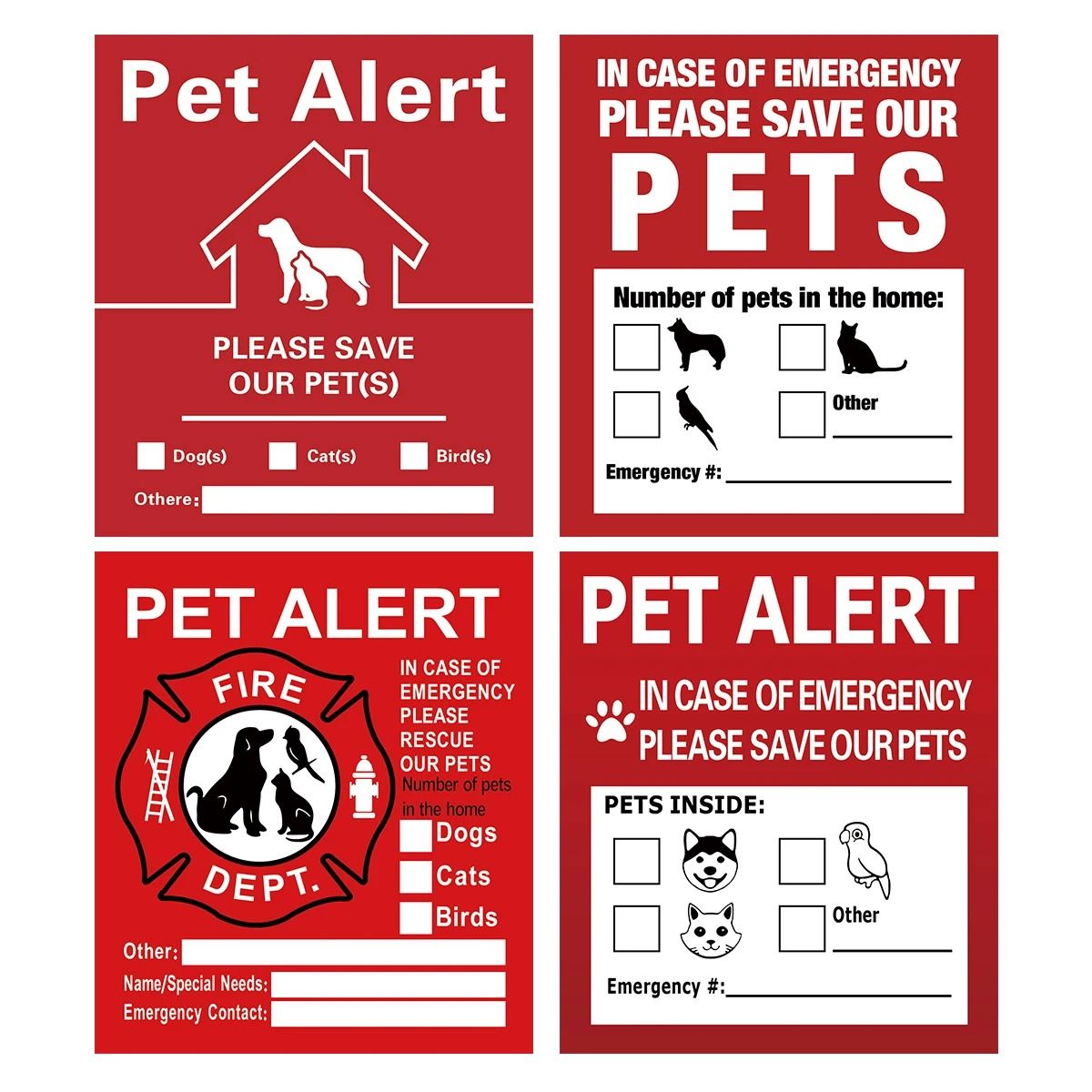 Emergency Pet Alert Stickers – 4-Pack Static Cling Window Decals for Fire & Emergency Rescue
